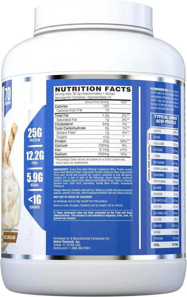 Nutrex Isofit 5Lbs Vanilla Bean Ice Cream - Imagen 2