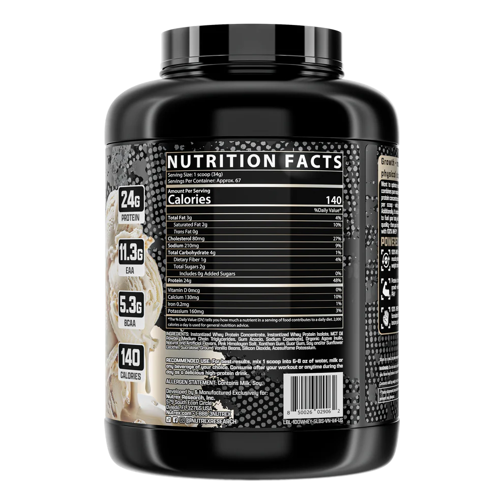 100% Whey Vainilla 5 lb (Nutrex) - Imagen 3